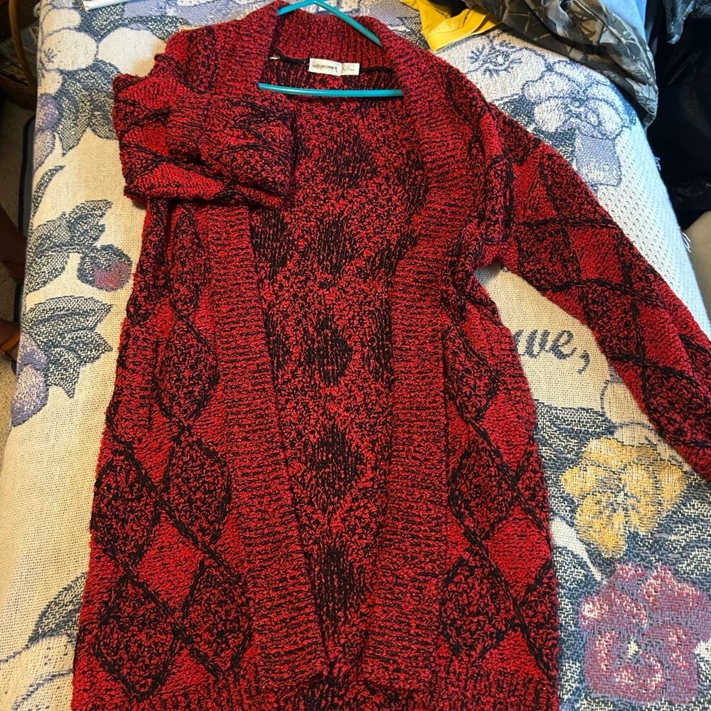Elegant Red and Black Women's Cardigan